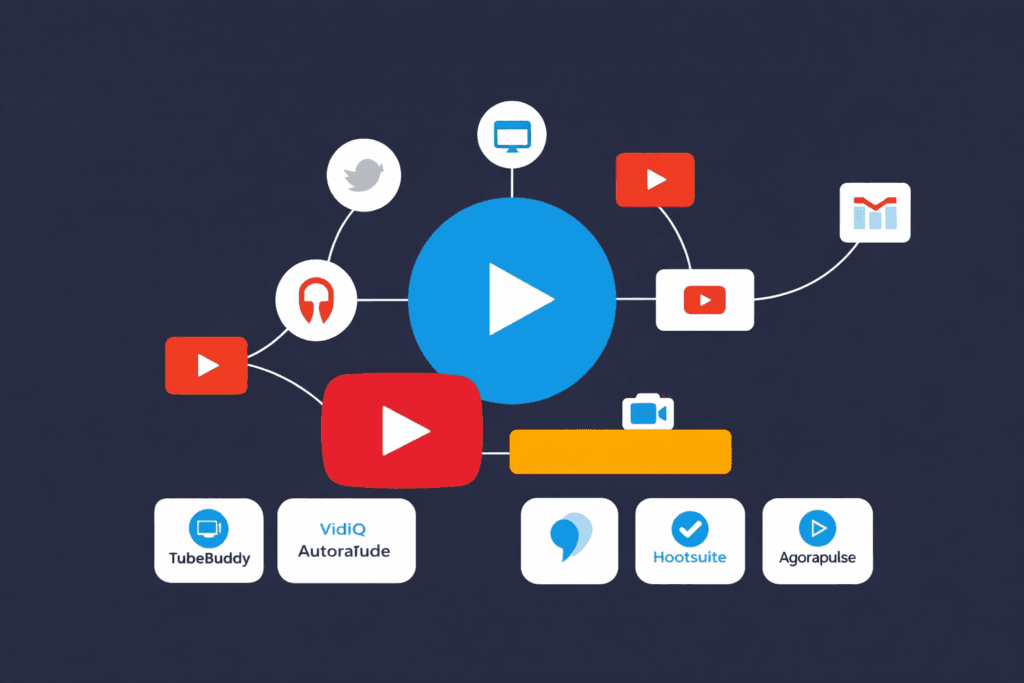 YouTube automation का concept जिसमें वीडियो बनाने के tools और faceless content workflow दिखाया गया है